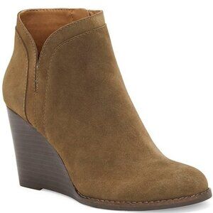 Lucky Brand women 10M Yimina antique green suede booties wedge